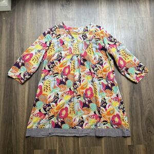 Boden Bright Floral Print 3/4 Sleeve Tunic Lightweight Casual Embroidered US 12‎